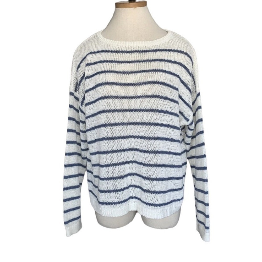 LOFT Open Knit Sweater Nautical Stripe XL Boxy Slouchy Loose Fit